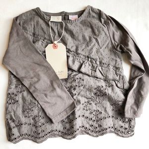 Gray Eyelet Zara Toddler Girl Top Long sleeved